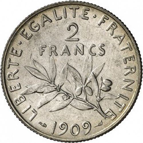 2 Francs Reverse Image minted in FRANCE in 1909 (1871-1940 - Third Republic)  - The Coin Database
