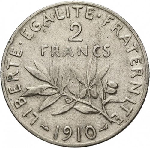 2 Francs Reverse Image minted in FRANCE in 1910 (1871-1940 - Third Republic)  - The Coin Database