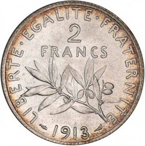 2 Francs Reverse Image minted in FRANCE in 1913 (1871-1940 - Third Republic)  - The Coin Database