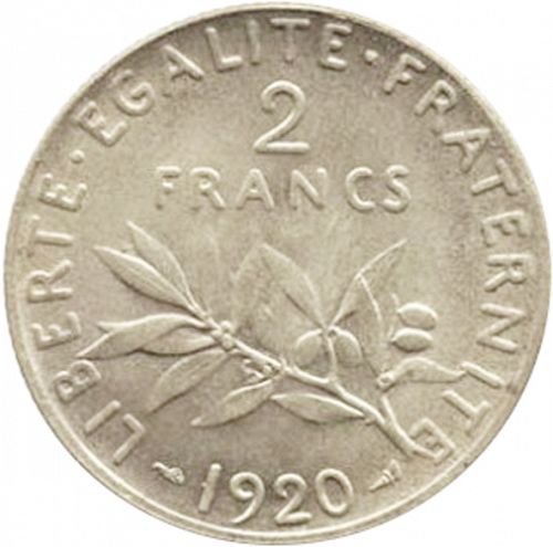 2 Francs Reverse Image minted in FRANCE in 1920 (1871-1940 - Third Republic)  - The Coin Database