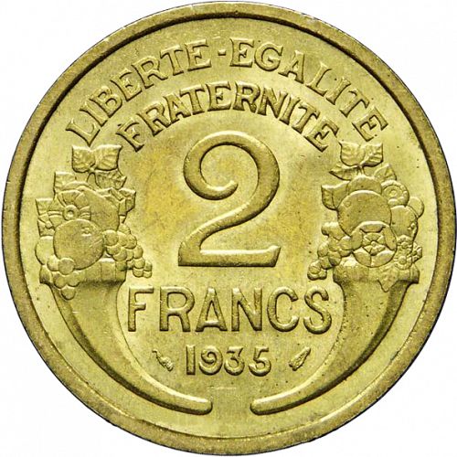 2 Francs Reverse Image minted in FRANCE in 1935 (1871-1940 - Third Republic)  - The Coin Database