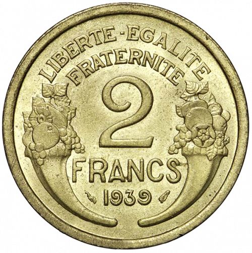 2 Francs Reverse Image minted in FRANCE in 1939 (1871-1940 - Third Republic)  - The Coin Database