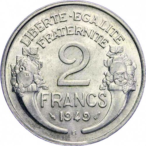 2 Francs Reverse Image minted in FRANCE in 1949B (1947-1958 - Fourth Republic)  - The Coin Database
