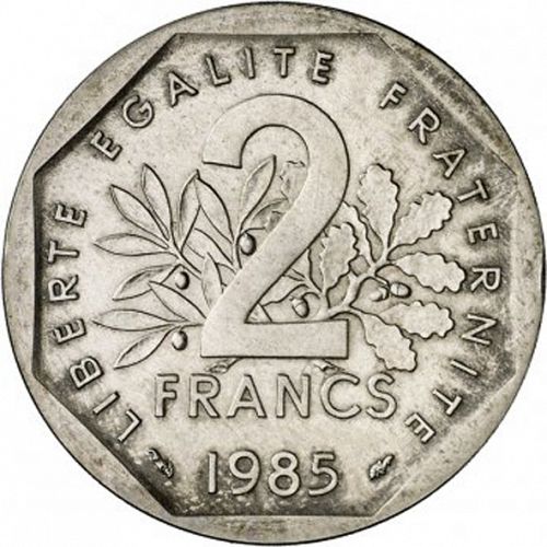 2 Francs Reverse Image minted in FRANCE in 1985 (1959-2001 - Fifth Republic)  - The Coin Database