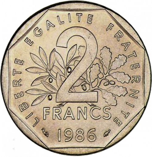 2 Francs Reverse Image minted in FRANCE in 1986 (1959-2001 - Fifth Republic)  - The Coin Database