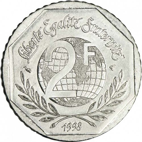 2 Francs Reverse Image minted in FRANCE in 1998 (1959-2001 - Fifth Republic)  - The Coin Database