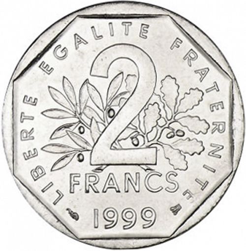 2 Francs Reverse Image minted in FRANCE in 1999 (1959-2001 - Fifth Republic)  - The Coin Database