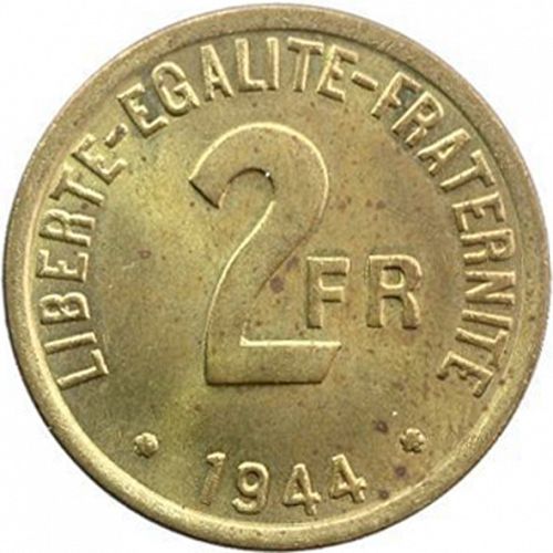 2 Francs Reverse Image minted in FRANCE in 1944 (1944 - Allied Occupation)  - The Coin Database