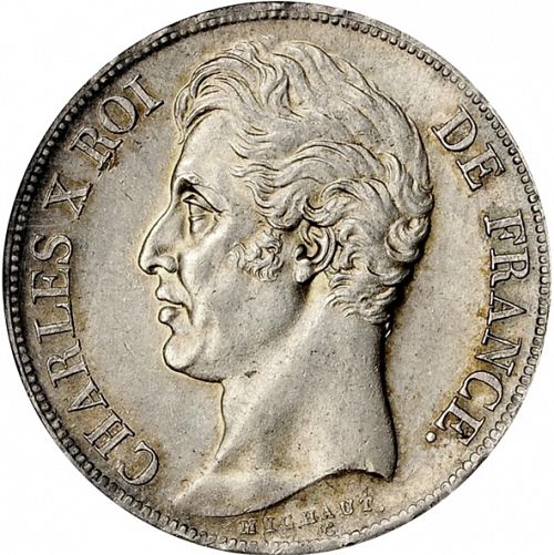 2 Francs Obverse Image minted in FRANCE in 1827W (1824-1830 - Charles X)  - The Coin Database
