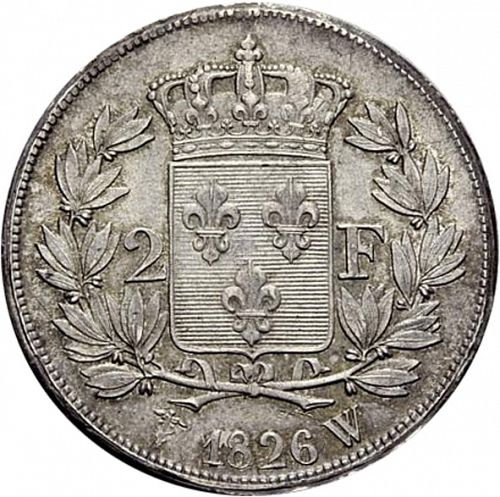 2 Francs Reverse Image minted in FRANCE in 1826W (1824-1830 - Charles X)  - The Coin Database