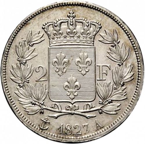 2 Francs Reverse Image minted in FRANCE in 1827A (1824-1830 - Charles X)  - The Coin Database