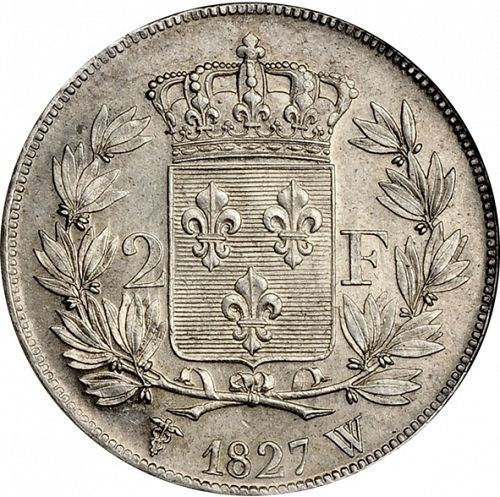 2 Francs Reverse Image minted in FRANCE in 1827W (1824-1830 - Charles X)  - The Coin Database