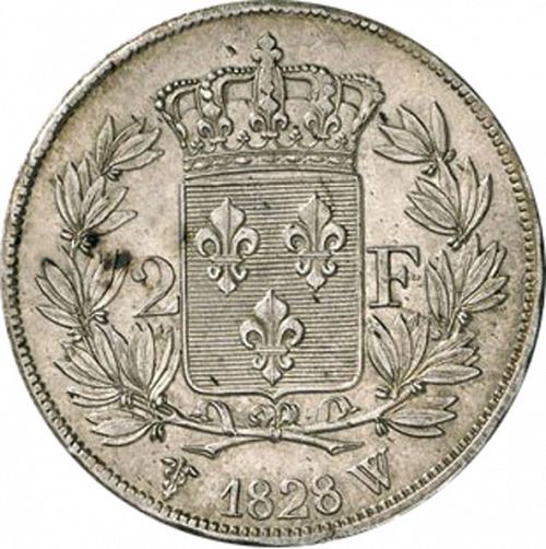 2 Francs Reverse Image minted in FRANCE in 1828W (1824-1830 - Charles X)  - The Coin Database