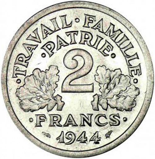 2 Francs Reverse Image minted in FRANCE in 1944 (1940-1944 - Vichy State)  - The Coin Database