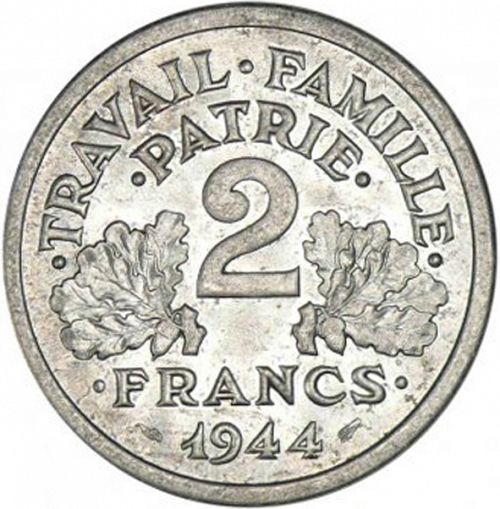 2 Francs Reverse Image minted in FRANCE in 1944B (1940-1944 - Vichy State)  - The Coin Database