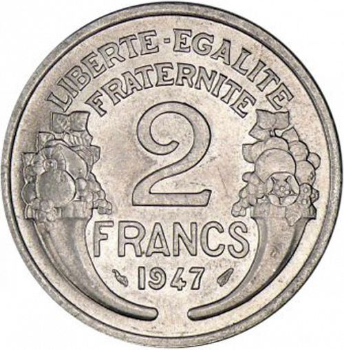 2 Francs Reverse Image minted in FRANCE in 1947 (1944-1947 - Provisional Government)  - The Coin Database
