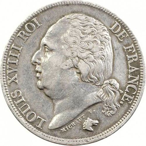2 Francs Obverse Image minted in FRANCE in 1817K (1814-1824 - Louis XVIII)  - The Coin Database