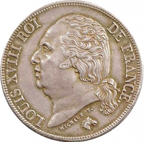 2 Francs Obverse Image minted in FRANCE in 1823A (1814-1824 - Louis XVIII)  - The Coin Database