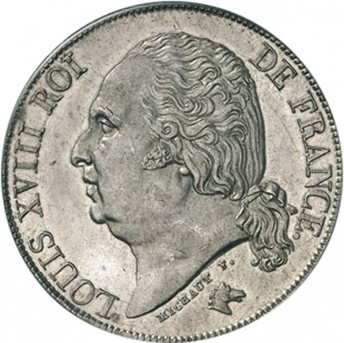 2 Francs Obverse Image minted in FRANCE in 1824D (1814-1824 - Louis XVIII)  - The Coin Database
