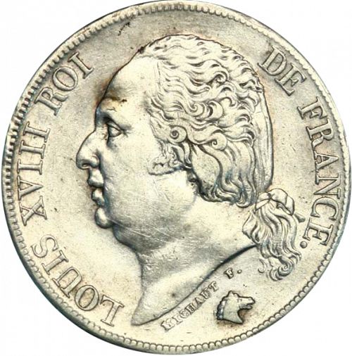 2 Francs Obverse Image minted in FRANCE in 1824W (1814-1824 - Louis XVIII)  - The Coin Database