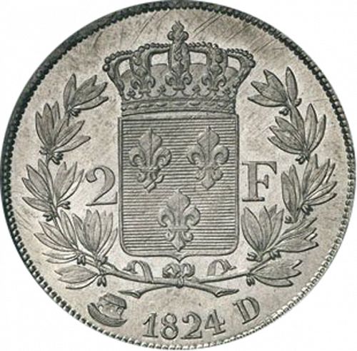 2 Francs Reverse Image minted in FRANCE in 1824D (1814-1824 - Louis XVIII)  - The Coin Database