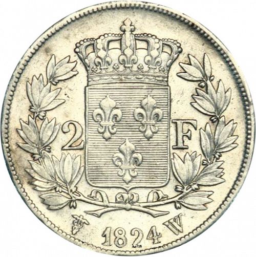 2 Francs Reverse Image minted in FRANCE in 1824W (1814-1824 - Louis XVIII)  - The Coin Database