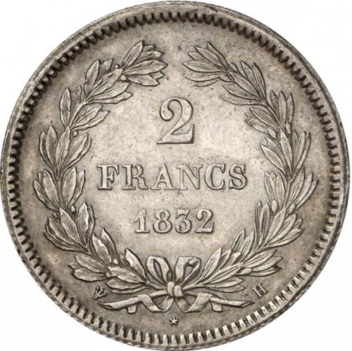 2 Franc Reverse Image minted in FRANCE in 1832H (1830-1848 - Louis Philippe I)  - The Coin Database