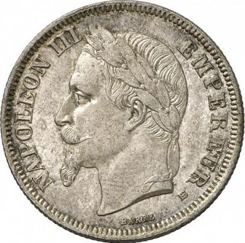 2 Francs Obverse Image minted in FRANCE in 1867BB (1852-1870 - Napoléon III)  - The Coin Database