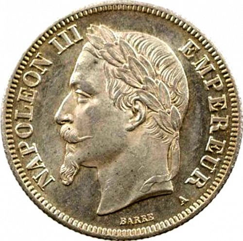 2 Francs Obverse Image minted in FRANCE in 1868A (1852-1870 - Napoléon III)  - The Coin Database