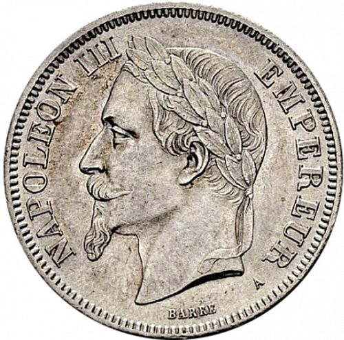 2 Francs Obverse Image minted in FRANCE in 1869A (1852-1870 - Napoléon III)  - The Coin Database