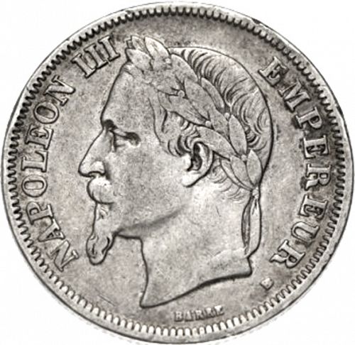 2 Francs Obverse Image minted in FRANCE in 1869BB (1852-1870 - Napoléon III)  - The Coin Database