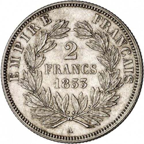 2 Francs Reverse Image minted in FRANCE in 1853A (1852-1870 - Napoléon III)  - The Coin Database