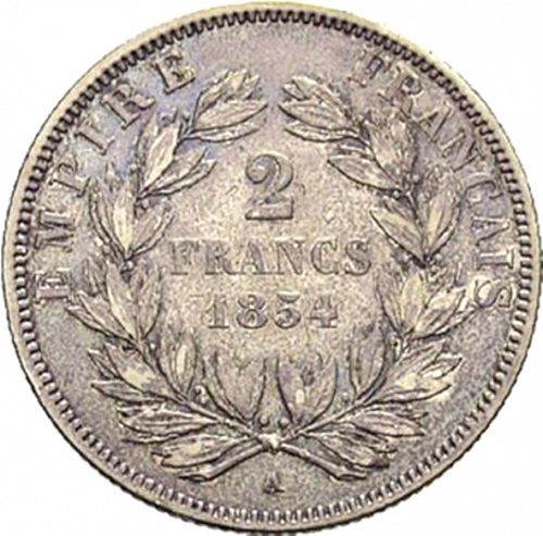2 Francs Reverse Image minted in FRANCE in 1854A (1852-1870 - Napoléon III)  - The Coin Database