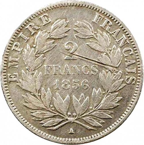 2 Francs Reverse Image minted in FRANCE in 1856A (1852-1870 - Napoléon III)  - The Coin Database
