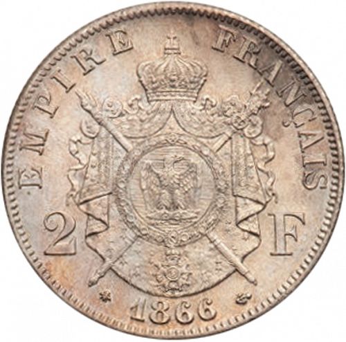 2 Francs Reverse Image minted in FRANCE in 1866A (1852-1870 - Napoléon III)  - The Coin Database