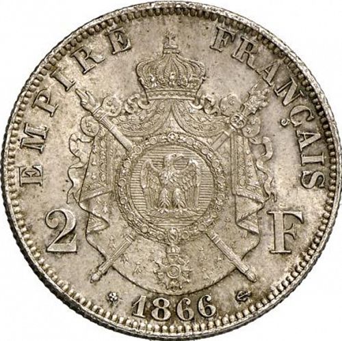 2 Francs Reverse Image minted in FRANCE in 1866BB (1852-1870 - Napoléon III)  - The Coin Database