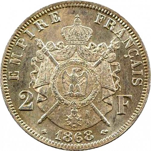 2 Francs Reverse Image minted in FRANCE in 1868A (1852-1870 - Napoléon III)  - The Coin Database