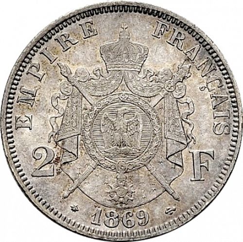 2 Francs Reverse Image minted in FRANCE in 1869A (1852-1870 - Napoléon III)  - The Coin Database