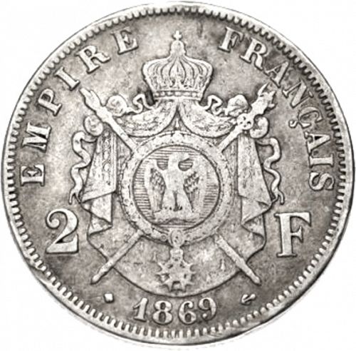 2 Francs Reverse Image minted in FRANCE in 1869BB (1852-1870 - Napoléon III)  - The Coin Database