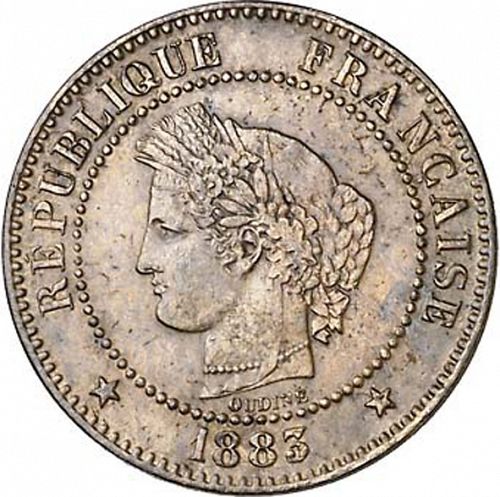 2 Centimes Obverse Image minted in FRANCE in 1883A (1871-1940 - Third Republic)  - The Coin Database