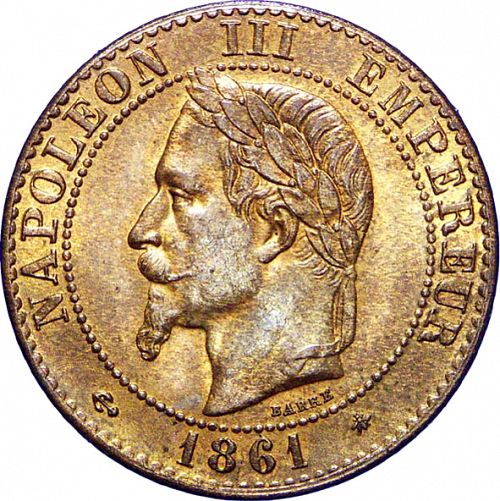 2 Centimes Obverse Image minted in FRANCE in 1861A (1852-1870 - Napoléon III)  - The Coin Database