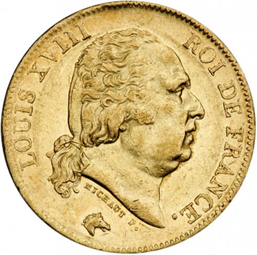40 Francs Obverse Image minted in FRANCE in 1816A (1814-1824 - Louis XVIII)  - The Coin Database