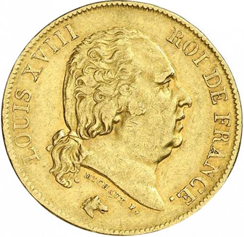 40 Francs Obverse Image minted in FRANCE in 1816L (1814-1824 - Louis XVIII)  - The Coin Database