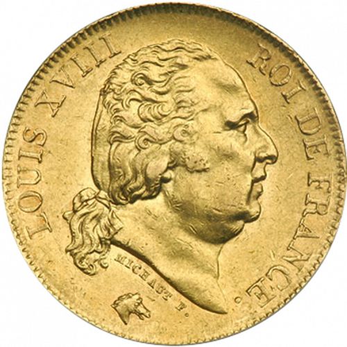40 Francs Obverse Image minted in FRANCE in 1816Q (1814-1824 - Louis XVIII)  - The Coin Database