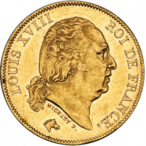 40 Francs Obverse Image minted in FRANCE in 1817A (1814-1824 - Louis XVIII)  - The Coin Database