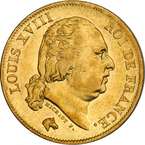 40 Francs Obverse Image minted in FRANCE in 1818W (1814-1824 - Louis XVIII)  - The Coin Database