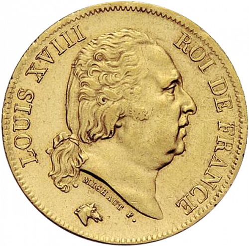 40 Francs Obverse Image minted in FRANCE in 1824A (1814-1824 - Louis XVIII)  - The Coin Database