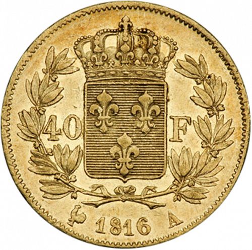 40 Francs Reverse Image minted in FRANCE in 1816A (1814-1824 - Louis XVIII)  - The Coin Database