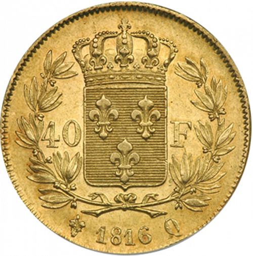 40 Francs Reverse Image minted in FRANCE in 1816Q (1814-1824 - Louis XVIII)  - The Coin Database