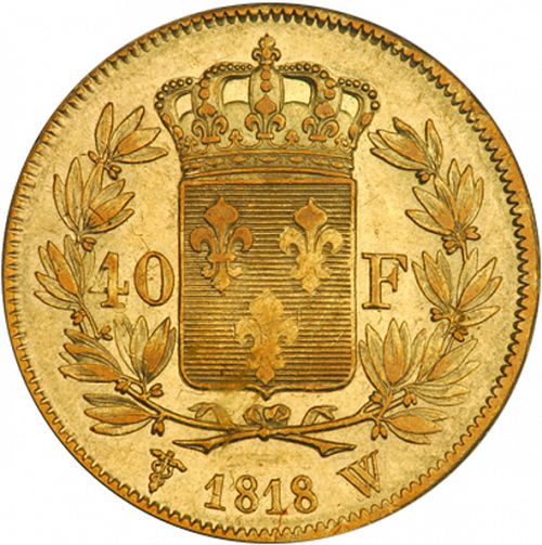 40 Francs Reverse Image minted in FRANCE in 1818W (1814-1824 - Louis XVIII)  - The Coin Database